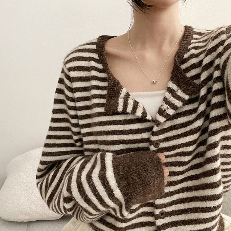 ボーダーニットカーディガン(6color) LIGHT BROWN