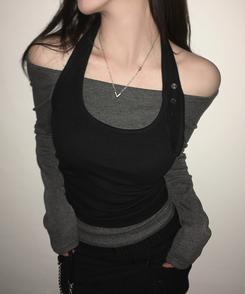 【SET】オフショルダーTシャツ ホルターネックキャミソール CHARCOAL