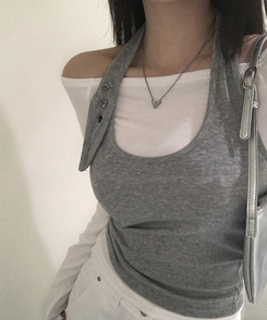 【SET】オフショルダーTシャツ ホルターネックキャミソール GREY
