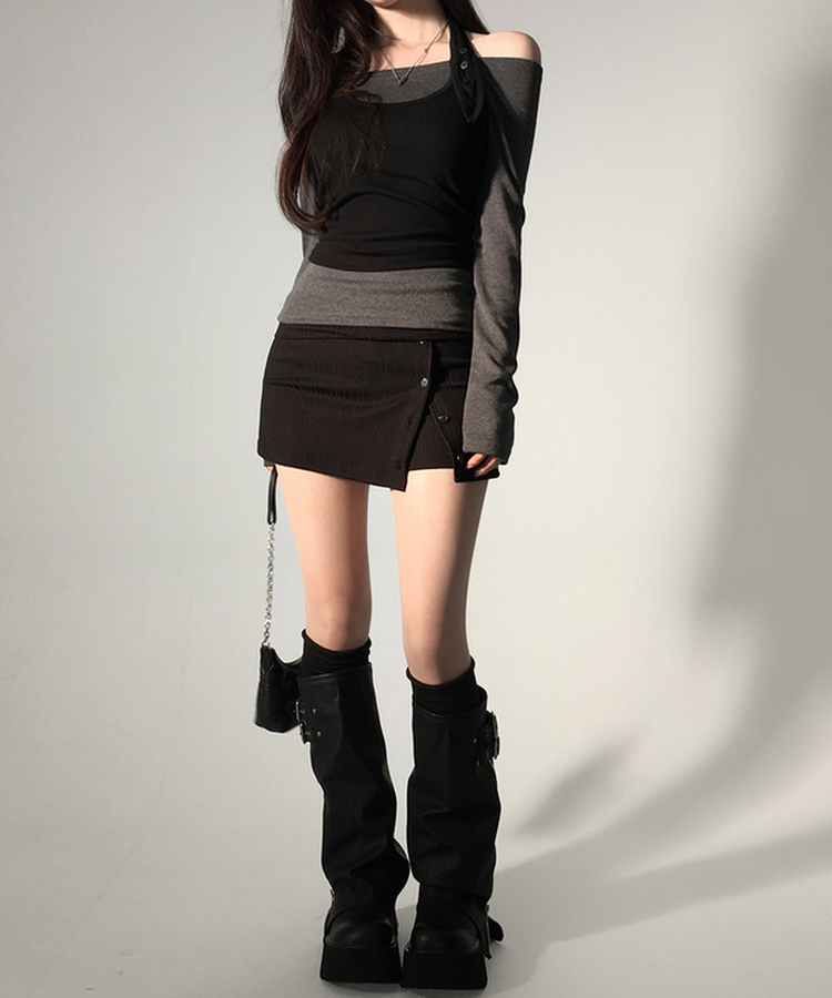 【SET】オフショルダーTシャツ ホルターネックキャミソール CHARCOAL