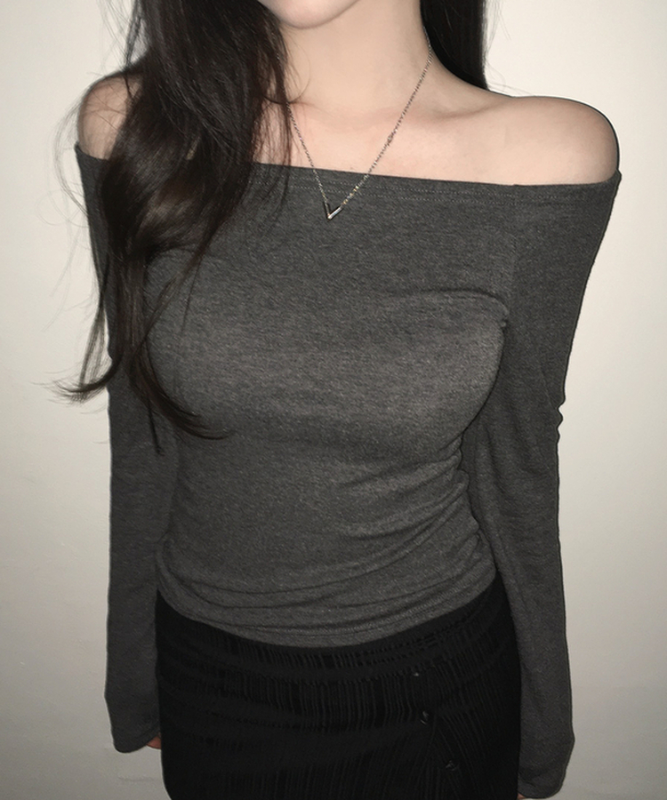 【SET】オフショルダーTシャツ ホルターネックキャミソール CHARCOAL