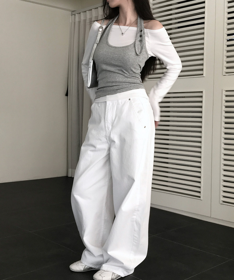 【SET】オフショルダーTシャツ ホルターネックキャミソール GREY