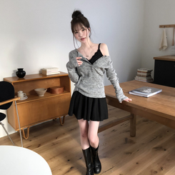 Aラインウエストバンドミニスカート BLACK