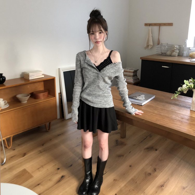 Aラインウエストバンドミニスカート BLACK