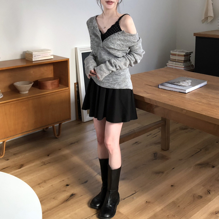 Aラインウエストバンドミニスカート BLACK