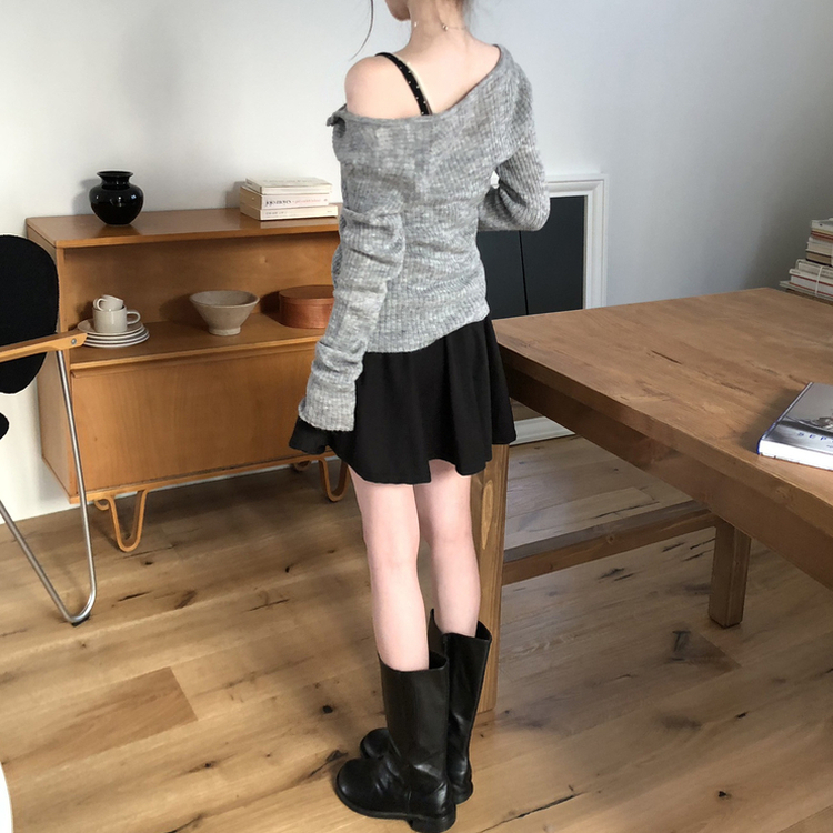 Aラインウエストバンドミニスカート BLACK