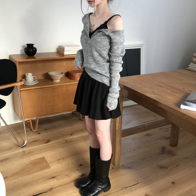 Aラインウエストバンドミニスカート BLACK