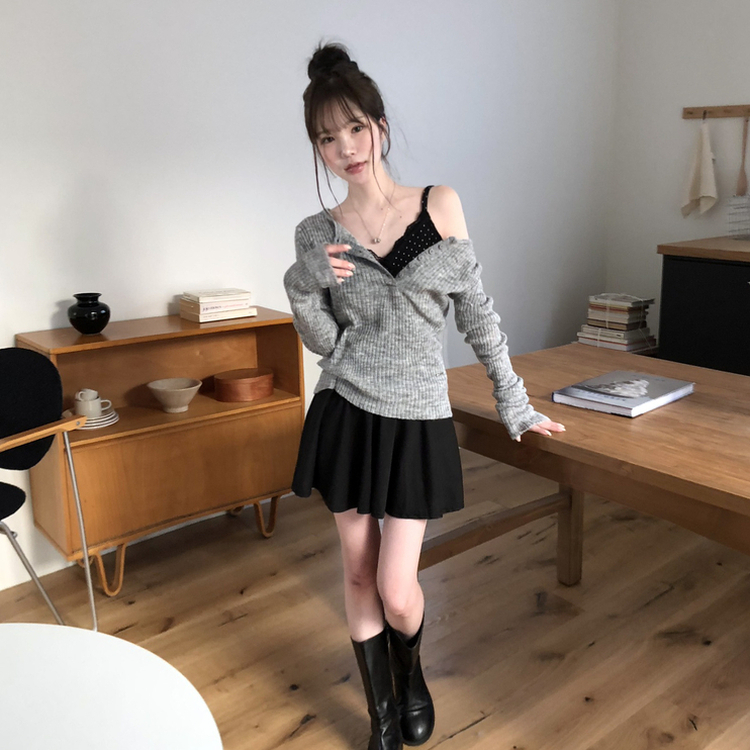 Aラインウエストバンドミニスカート BLACK