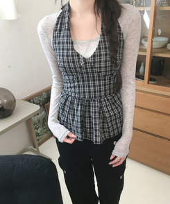 チェックホルターブラウス BLACK