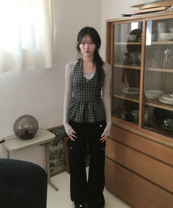 チェックホルターブラウス BLACK