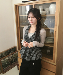 チェックホルターブラウス BLACK