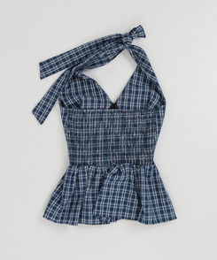 チェックホルターブラウス