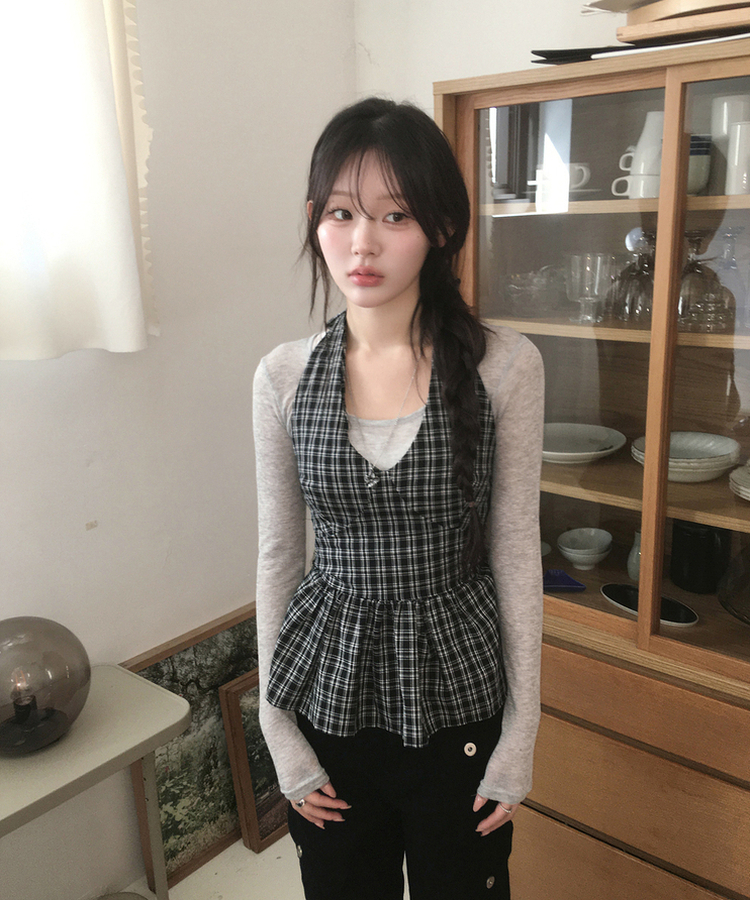 チェックホルターブラウス BLACK