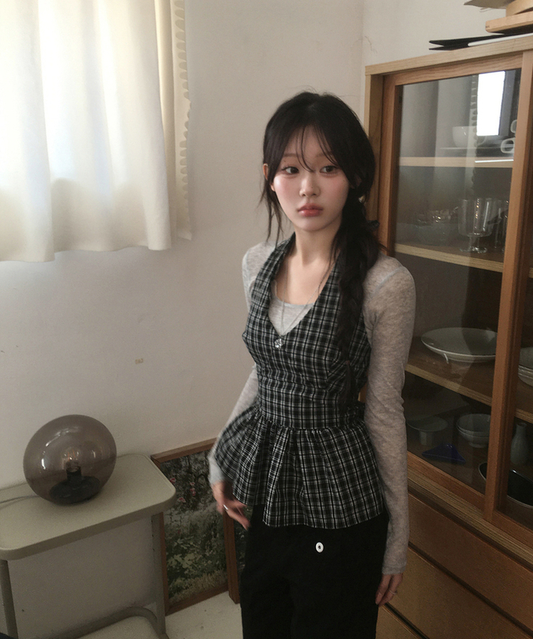 チェックホルターブラウス BLACK