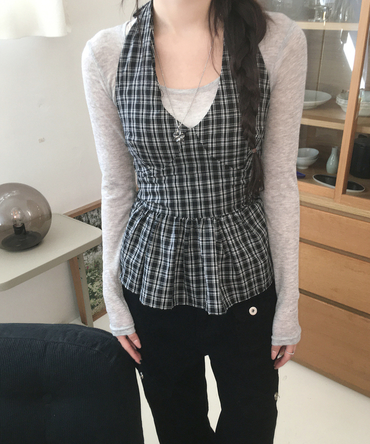 チェックホルターブラウス BLACK