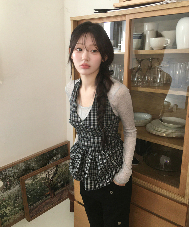 チェックホルターブラウス BLACK