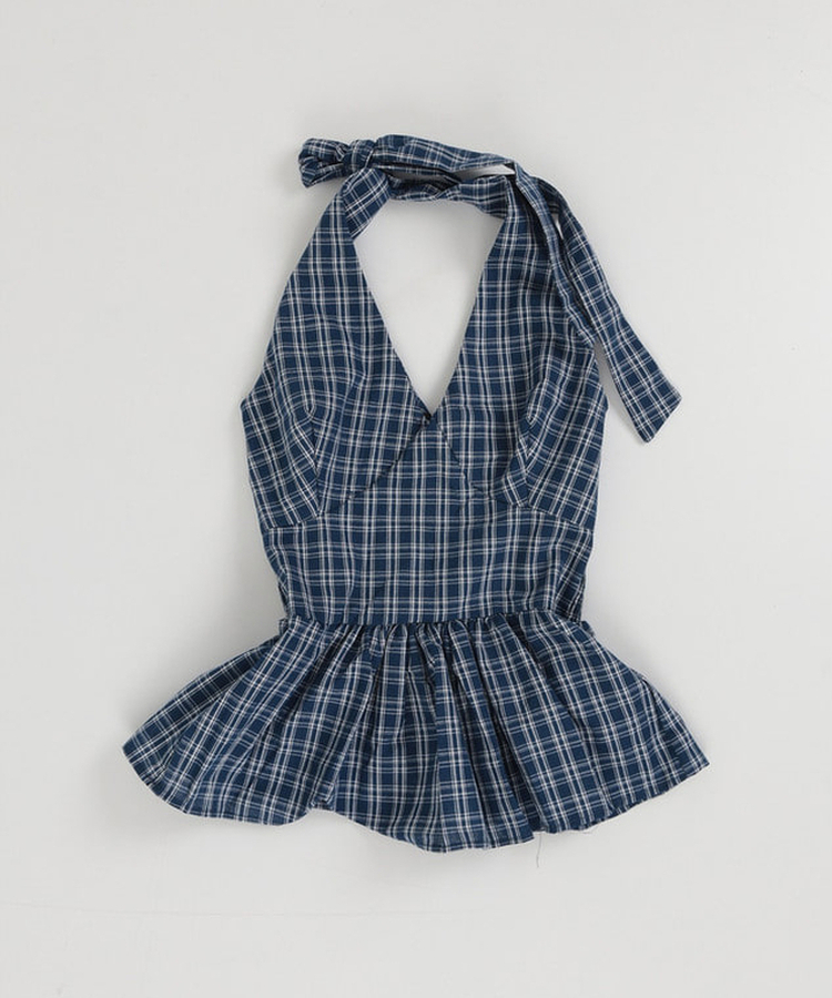 チェックホルターブラウス