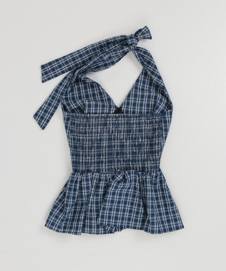 チェックホルターブラウス