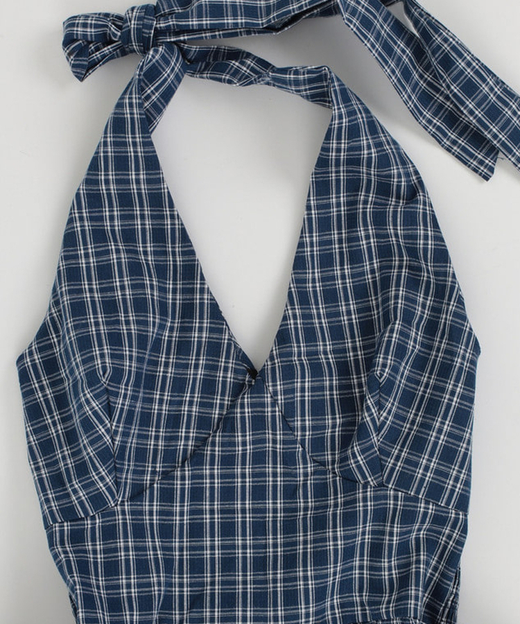 チェックホルターブラウス
