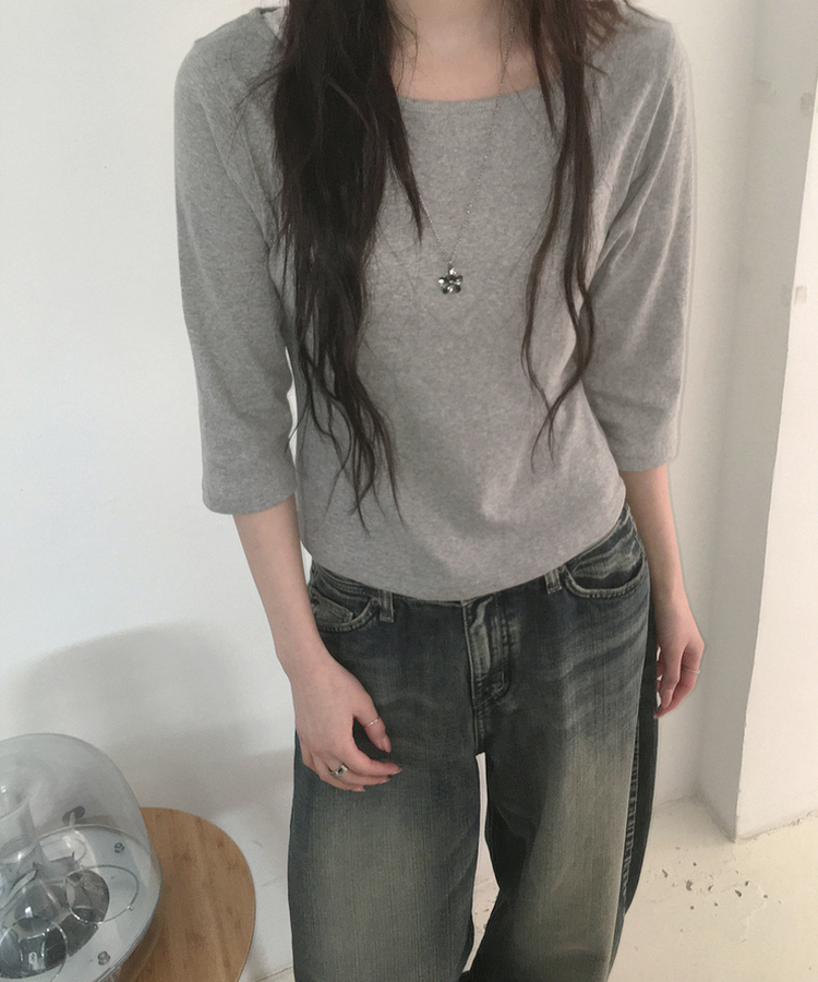 ボートネック7分丈Tシャツ GREY