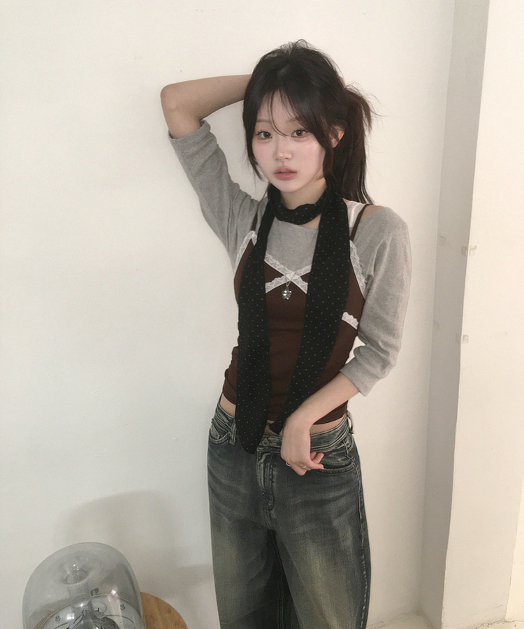 ボートネック7分丈Tシャツ GREY