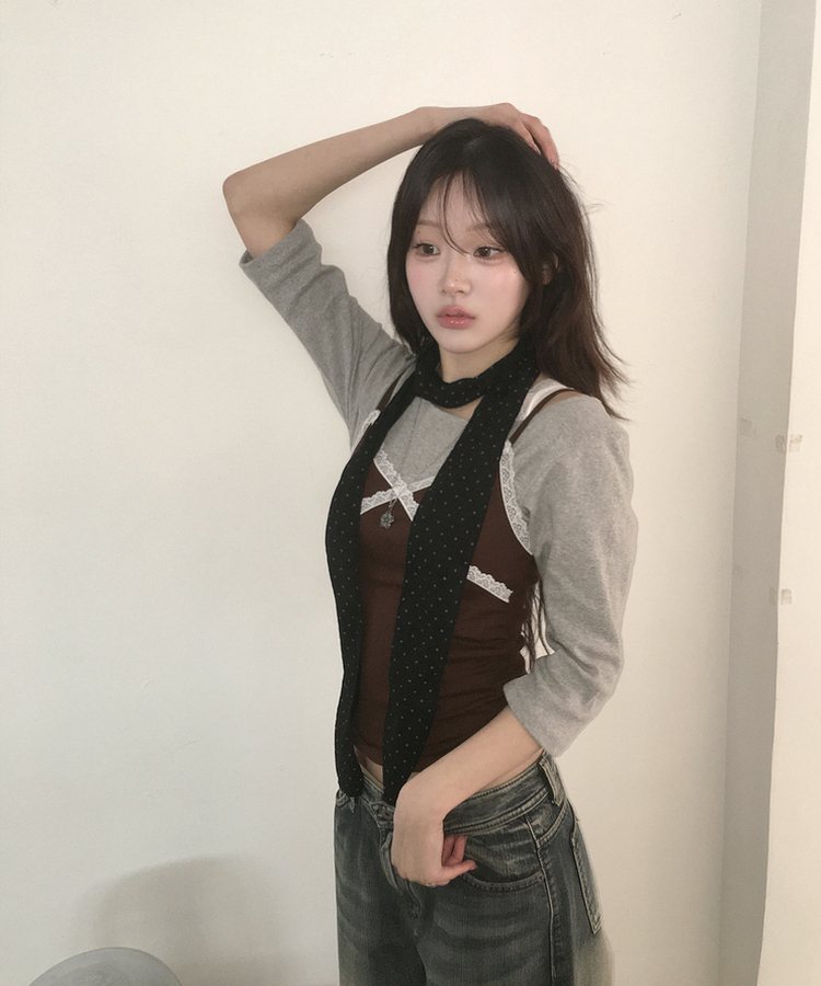 ボートネック7分丈Tシャツ GREY