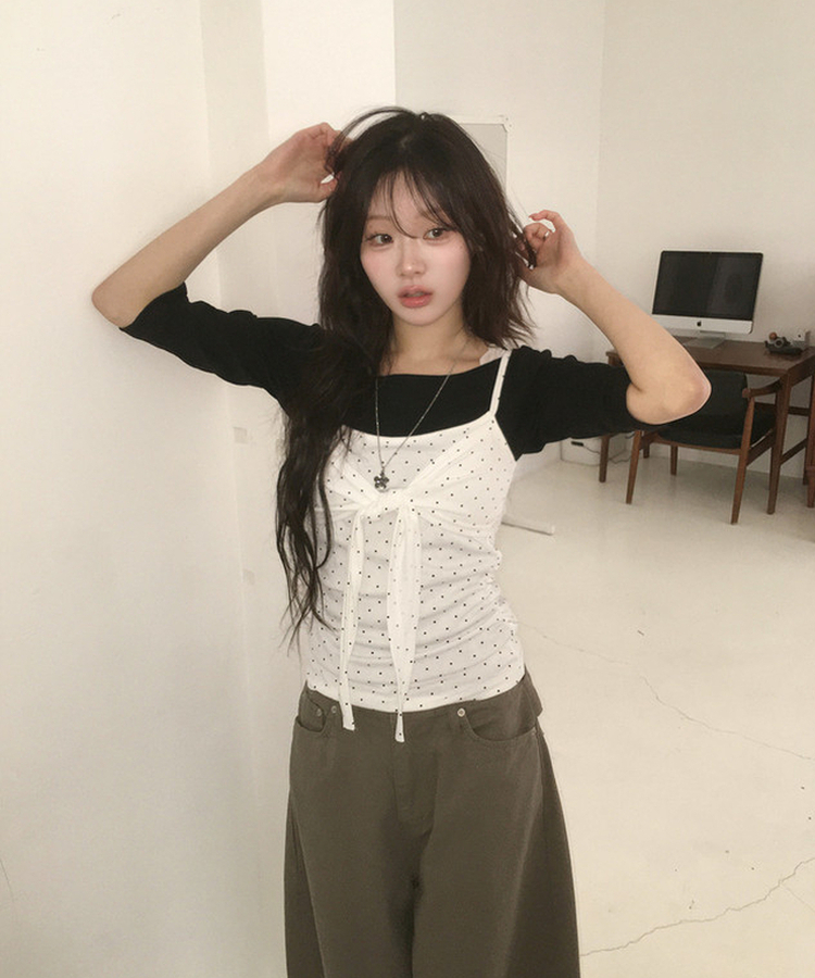 ボートネック7分丈Tシャツ BLACK