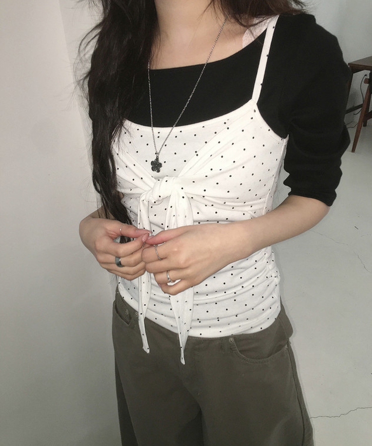 ボートネック7分丈Tシャツ BLACK