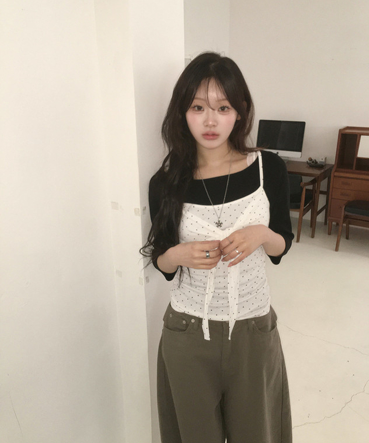 ボートネック7分丈Tシャツ BLACK