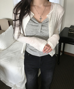 リブニットカーディガン(7color) IVORY