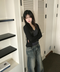 リブニットカーディガン(7color) BLACK