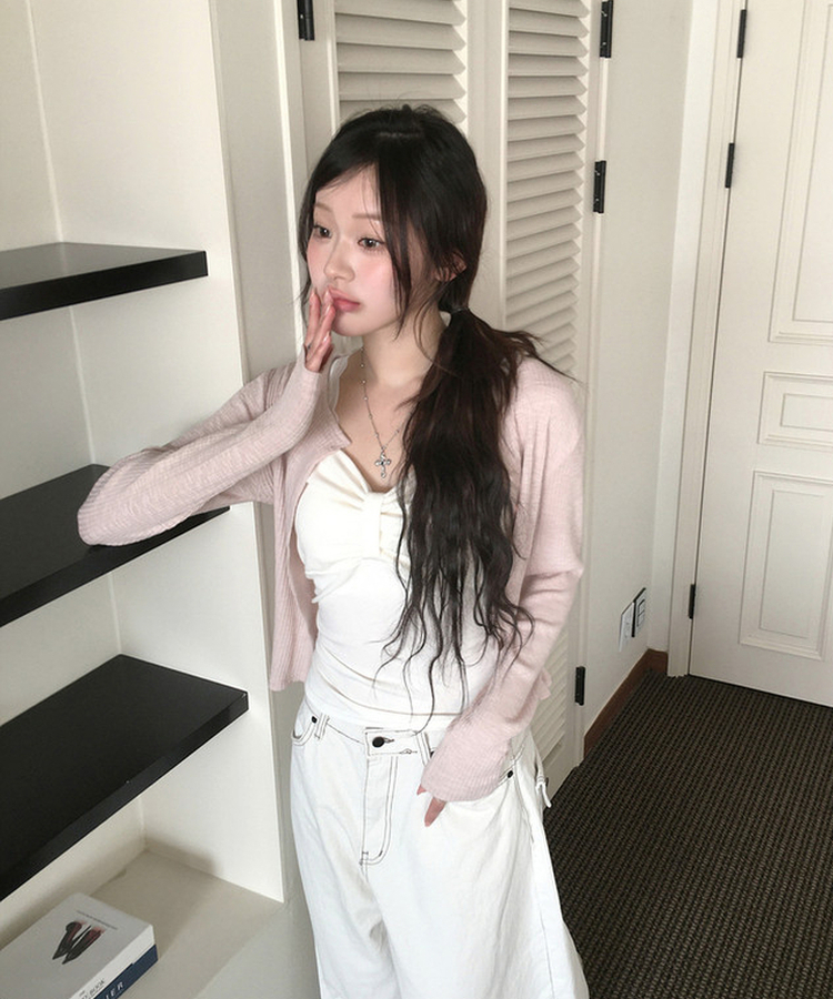 リブニットカーディガン(7color) PINK