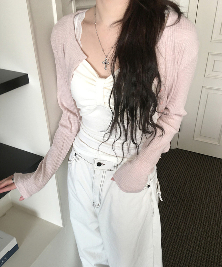 リブニットカーディガン(7color) PINK