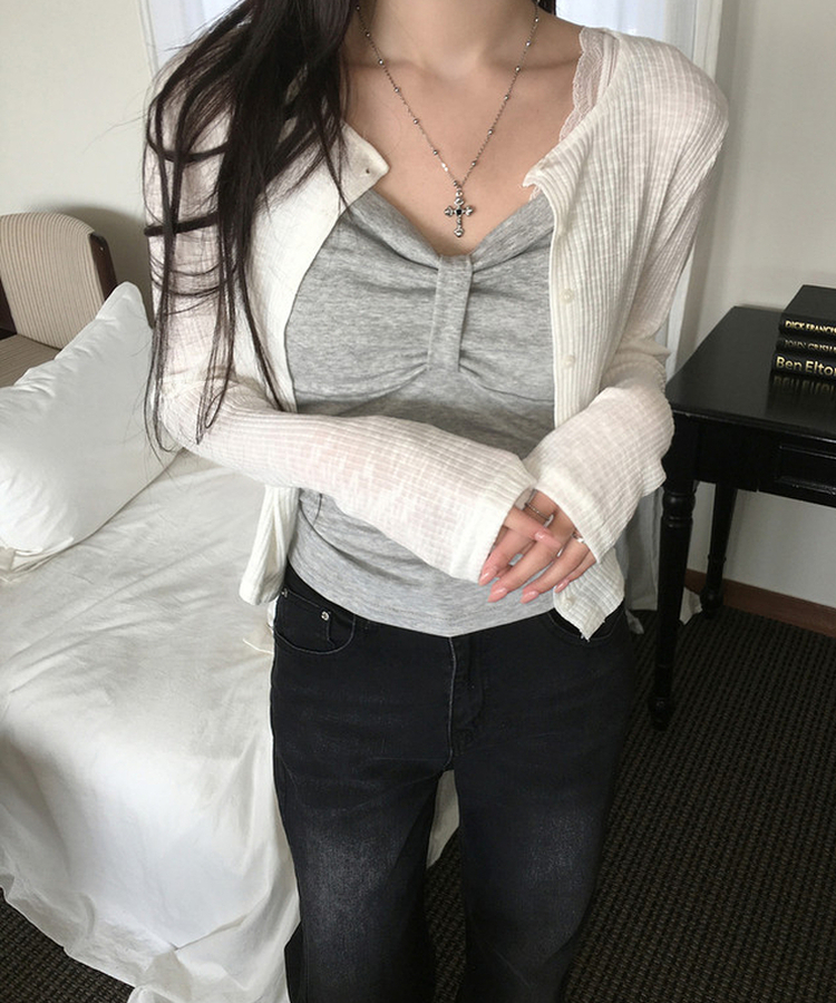 リブニットカーディガン(7color) IVORY