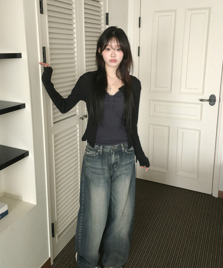 リブニットカーディガン(7color) BLACK