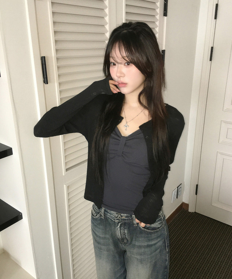 リブニットカーディガン(7color) BLACK