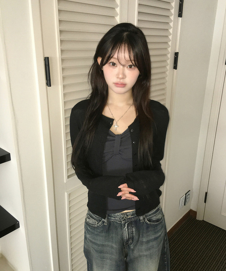 リブニットカーディガン(7color) BLACK