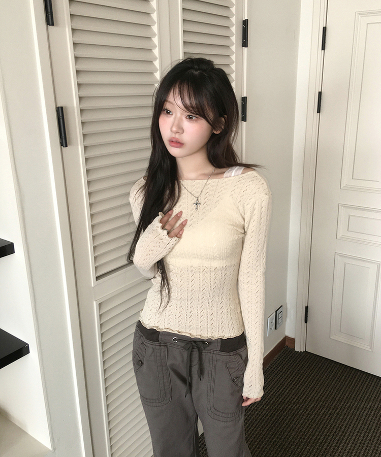 パンチングスリムフィットTシャツ CREAM