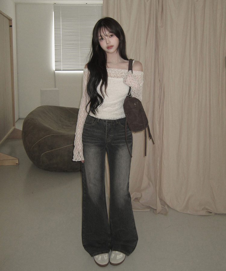 【丈別】ブーツカットウォッシュドデニムパンツ(5color) BLACK DENIM