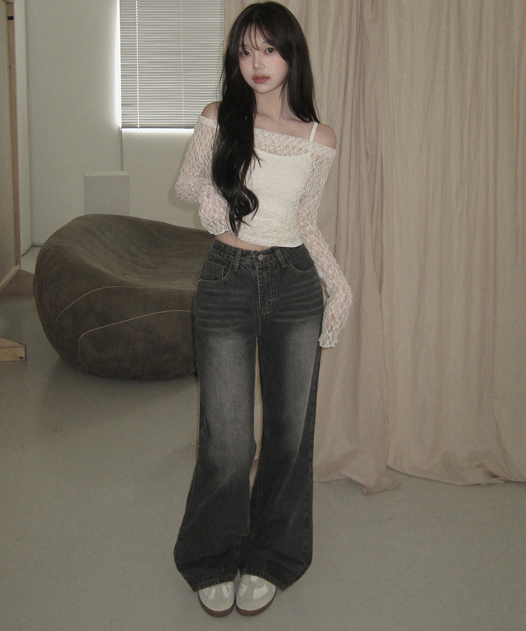 【丈別】ブーツカットウォッシュドデニムパンツ(5color) BLACK DENIM