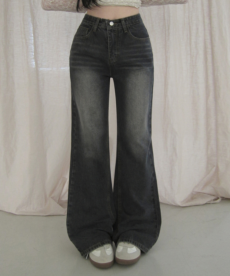 【丈別】ブーツカットウォッシュドデニムパンツ(5color) BLACK DENIM