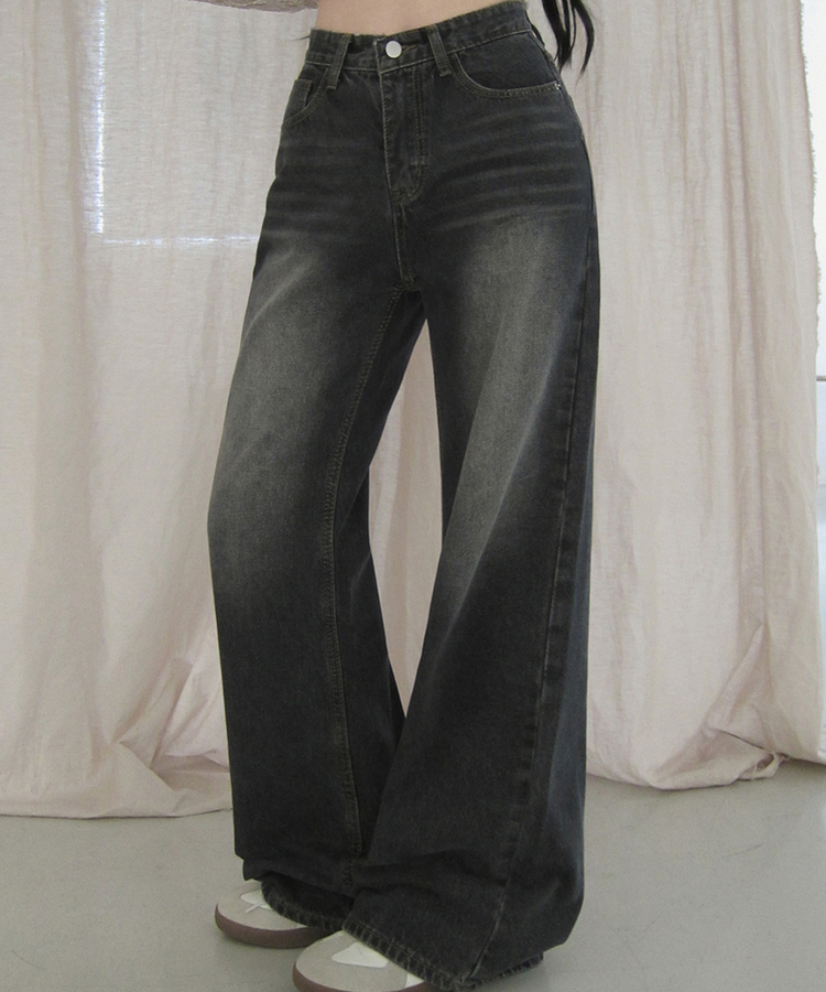 【丈別】ブーツカットウォッシュドデニムパンツ(5color) BLACK DENIM