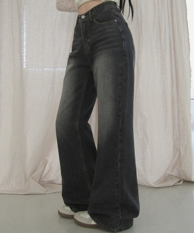 【丈別】ブーツカットウォッシュドデニムパンツ(5color) BLACK DENIM