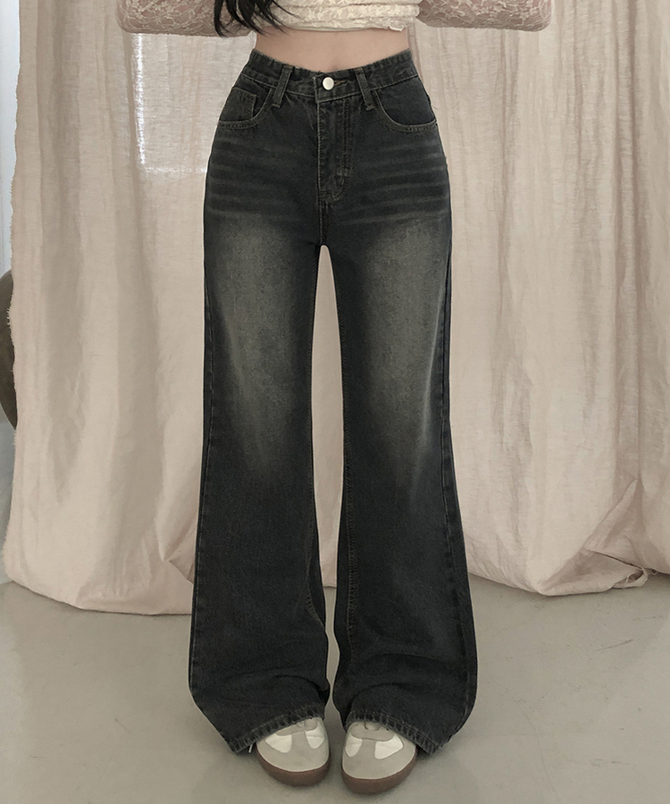 【丈別】ブーツカットウォッシュドデニムパンツ(5color) BLACK DENIM