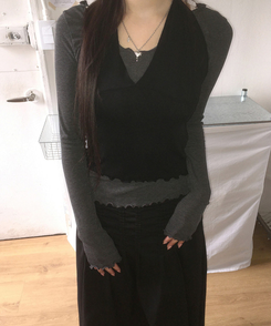 【SET】フリルレイヤードトップ CHARCOAL