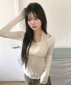 【SET】フリルレイヤードトップ IVORY