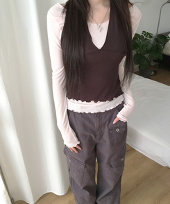 【SET】フリルレイヤードトップ PINK