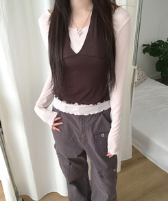 【SET】フリルレイヤードトップ PINK