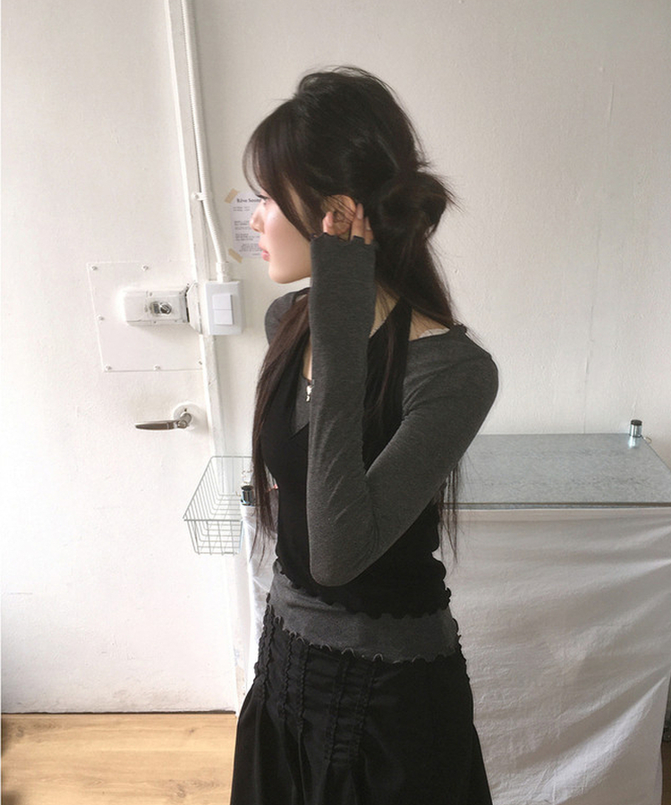 【SET】フリルレイヤードトップ CHARCOAL