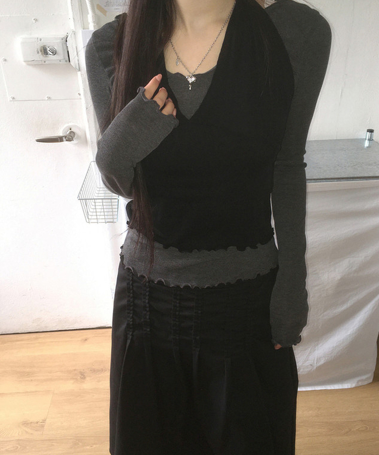 【SET】フリルレイヤードトップ CHARCOAL